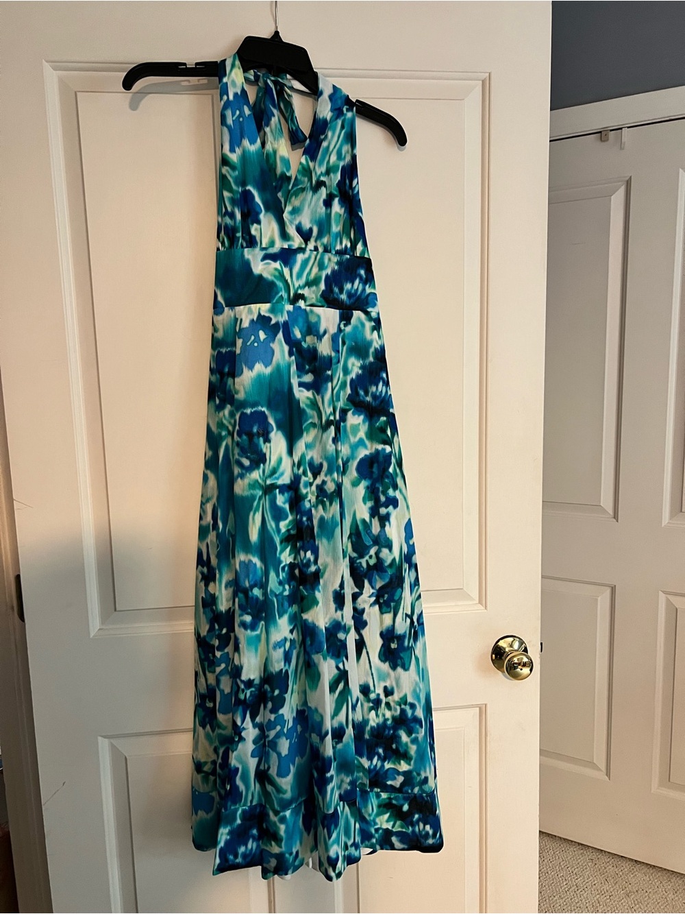 Blue Floral Halter Maxi Dress